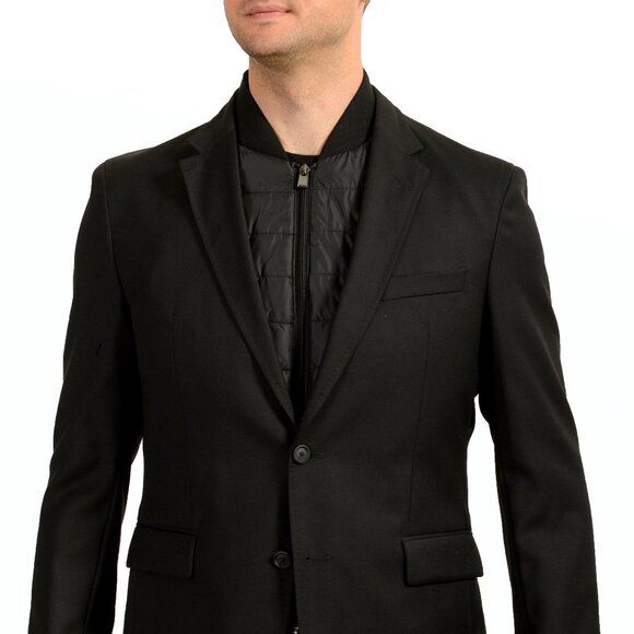 Hugo Boss Men's Hadik2 Slim Fit 100% Wool Blazer With Detachable Front Part Vest - Picture 1 of 7